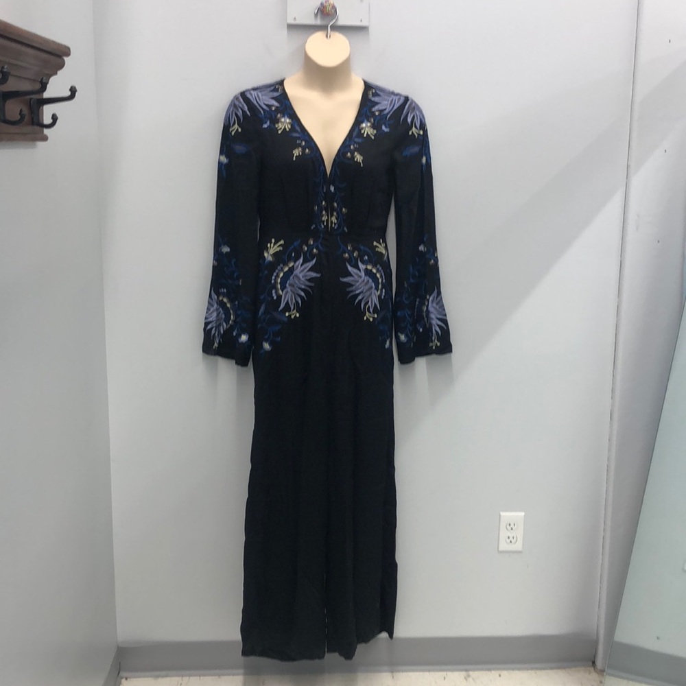 Free People Romper Black Embroidered Size 10